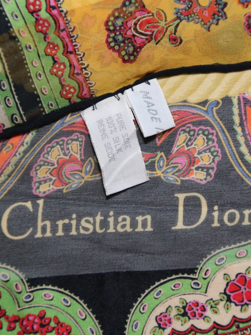 One of kind Auth Italy made Christian Dior Large silk scarf PHEASANT PAISLEY vtg - Picture 4 of 16